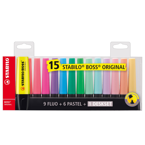 STABILO BOSS EVIDENZIATORE ORIGINAL DESKSET 15 Pz